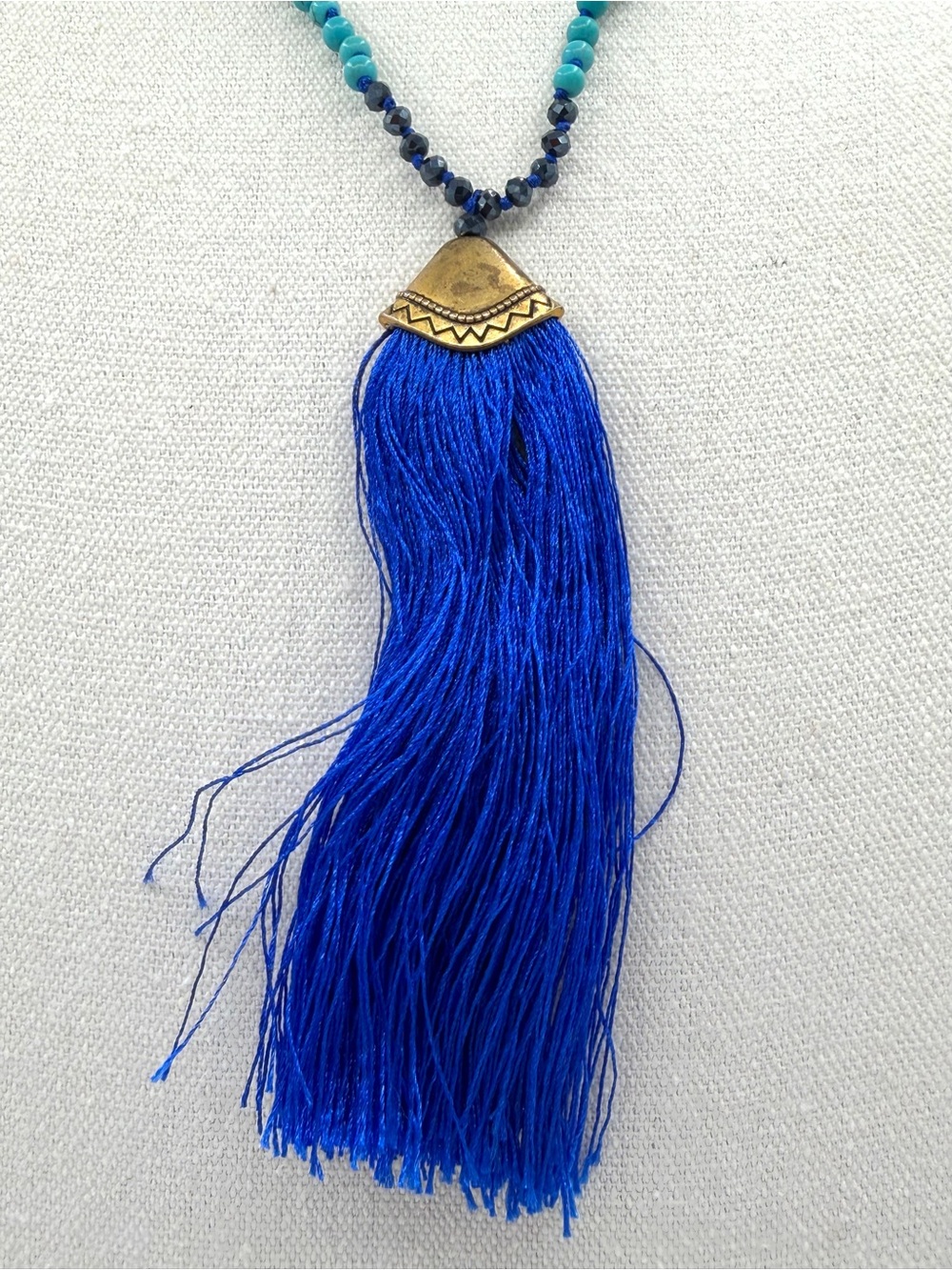 Bohemian-style Striking Royal Blue Long Tassel Necklace Fringe Gypsy Arrows - Picture 5 of 7